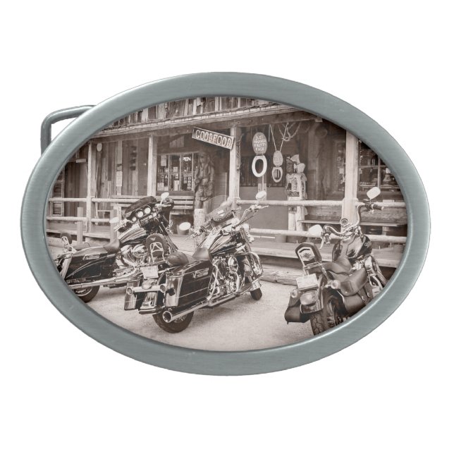 Harley Davidson Motorcycles at Old Western Saloon Belt Buckle (Front)