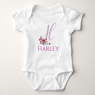 Harley Name Reveal Floral Letter H Girl Whimsical Baby Bodysuit