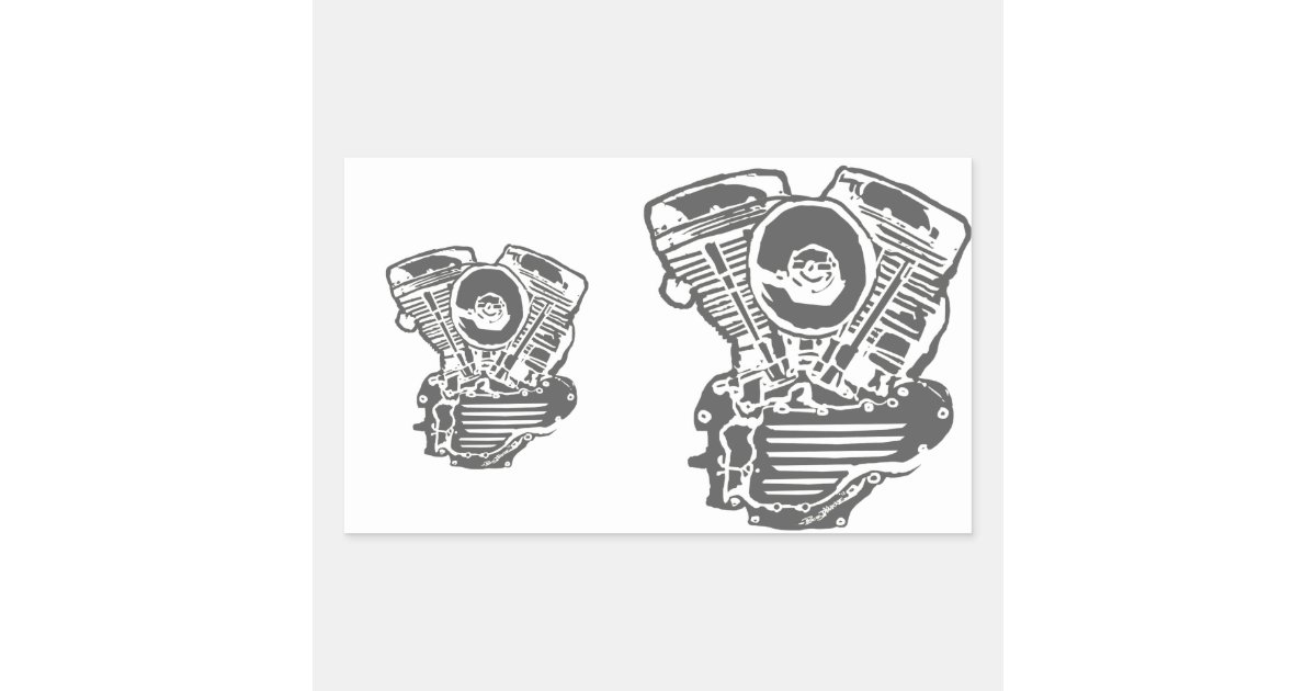 Harley Panhead Engine Drawing Rectangular Sticker | Zazzle