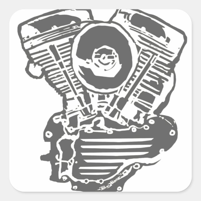 Harley Panhead Engine Drawing Square Sticker (Front)