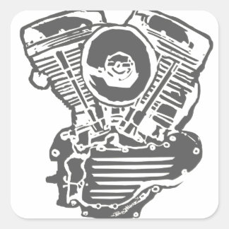 Harley Panhead Engine Drawing Square Sticker