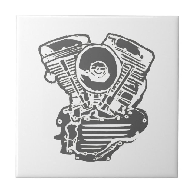 Harley Panhead Engine Drawing Tile (Front)