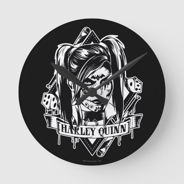 Harley Quinn Badge Round Clock (Front)
