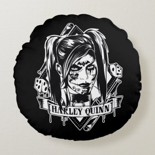 Harley Quinn Badge Round Pillow