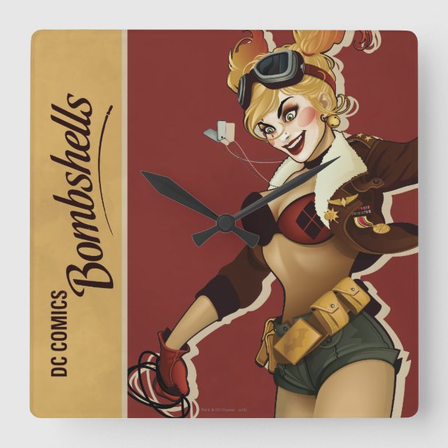 Harley Quinn Bombshells Pinup Square Wall Clock (Front)