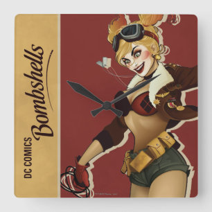 Harley Quinn Bombshells Pinup Square Wall Clock
