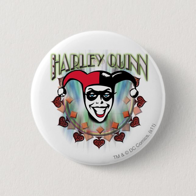 Harley Quinn - Face and Logo Pinback Button (Front)