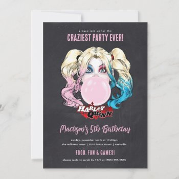 Harley Quinn Girls Chalkboard Birthday Invitation by batman at Zazzle