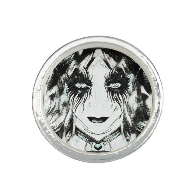 Harley Quinn-inspired Gothic Girl Hellequin Ring (Front)