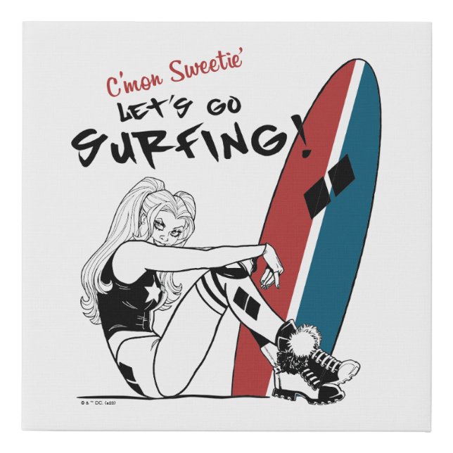 Harley Quinn - Let's Go Surfing Faux Canvas Print (Front)