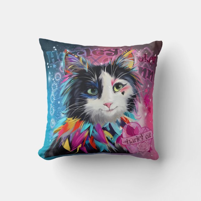 Harley Quinn the Cat Throw Pillow (Front)