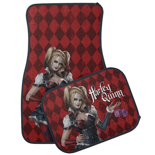 Harley Quinn With Fuzzy Dice Car Floor Mat (Set)