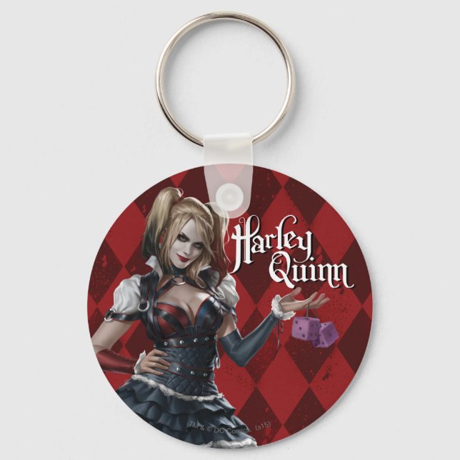 Harley Quinn With Fuzzy Dice Keychain (Front)