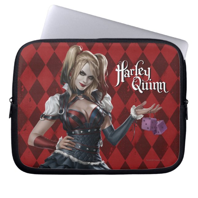 Harley Quinn With Fuzzy Dice Laptop Sleeve (Front)