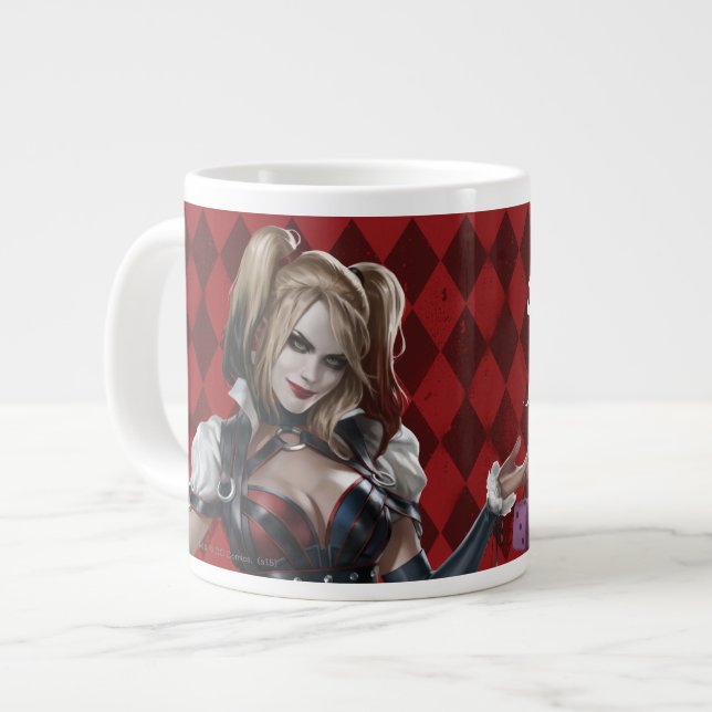 Harley Quinn With Fuzzy Dice Large Coffee Mug (Front Left)
