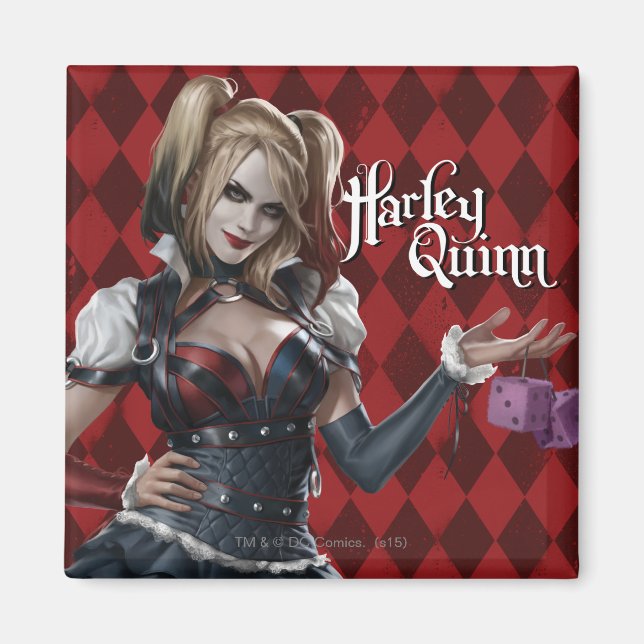 Harley Quinn With Fuzzy Dice Magnet (Front)