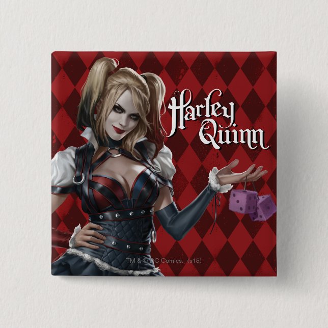 Harley Quinn With Fuzzy Dice Pinback Button (Front)
