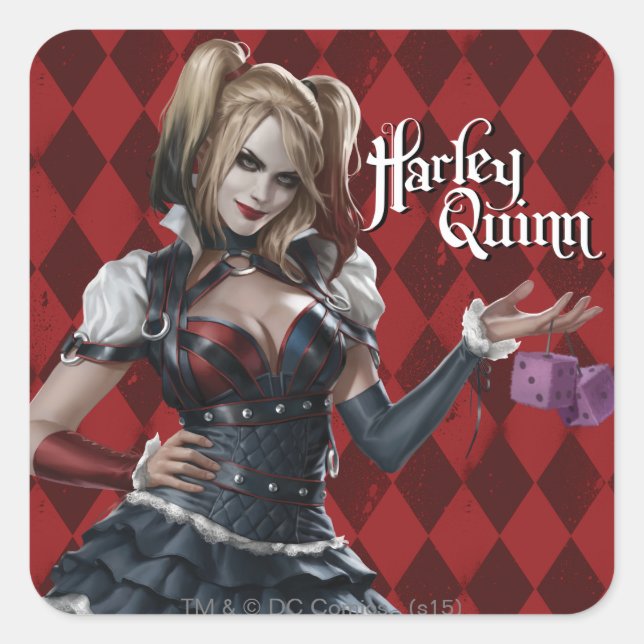 Harley Quinn With Fuzzy Dice Square Sticker (Front)