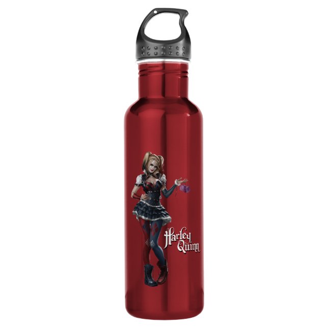 Harley Quinn With Fuzzy Dice Stainless Steel Water Bottle (Front)