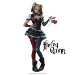 Harley Quinn With Fuzzy Dice Statuette<br><div class="desc">Batman: Arkham Knight | Check out this character art of Harley Quinn posing with a pair of purple dice.</div>