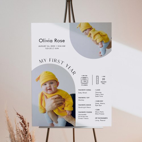 HARLOW 1st Birthday Milestone Infographic 18x24 Foam Board