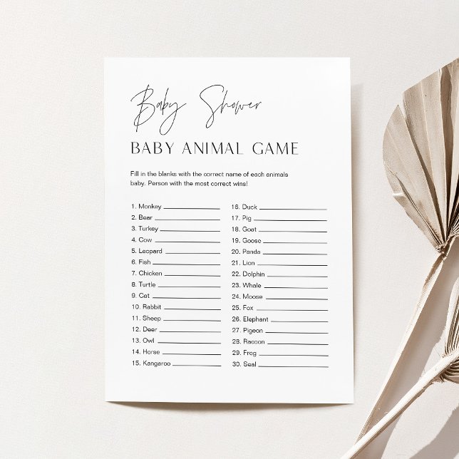 HARLOW Baby Animal Minimalist Baby Shower Game Invitation (Creator Uploaded)