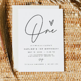 HARLOW Edgy Modern Minimalist ONE 1st Birthday Invitation