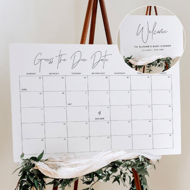 HARLOW Guess Due Date & Baby Shower Welcome 24x36 Foam Board (Creator Uploaded)