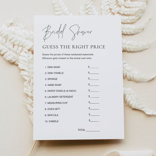 HARLOW Guess the Price Bridal Shower Game Card