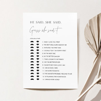 Harlow He Said  She Said Bridal Shower Game Card by MintyPaperie at Zazzle