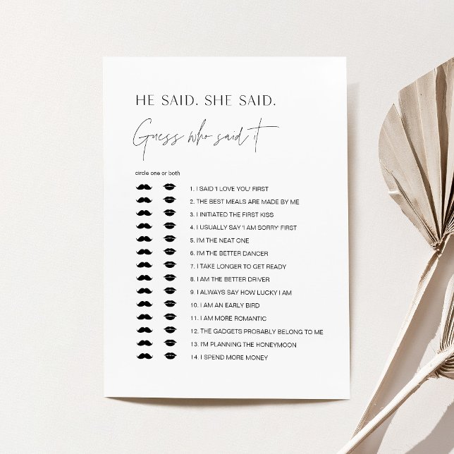 HARLOW He Said, She Said Bridal Shower Game Card (Creator Uploaded)