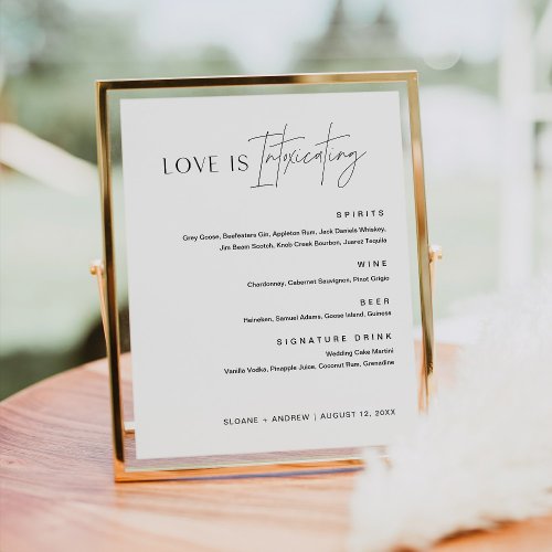 HARLOW Love Is Intoxicating Bar Menu Sign 8x10