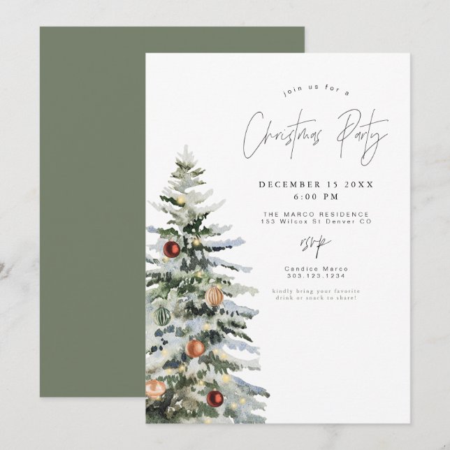HARLOW Minimal Rustic Christmas Tree Holiday Party Invitation (Front/Back)