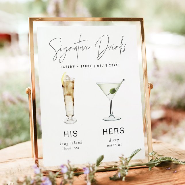 HARLOW Minimalist Signature Drink Wedding Bar Poster (Creator Uploaded)
