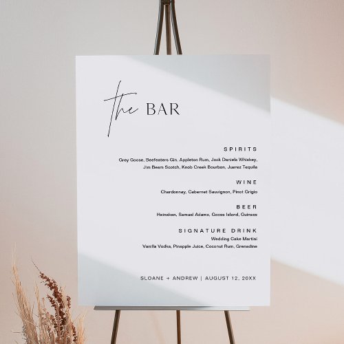 HARLOW Minimalist Wedding Bar Menu Foam Board