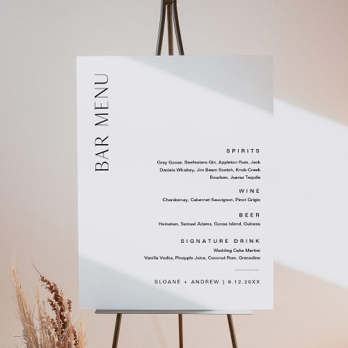 HARLOW Minimalist Wedding Bar Menu  Foam Board