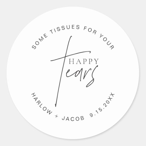 HARLOW Modern Minimal Happy Tears Wedding Tissues Classic Round Sticker