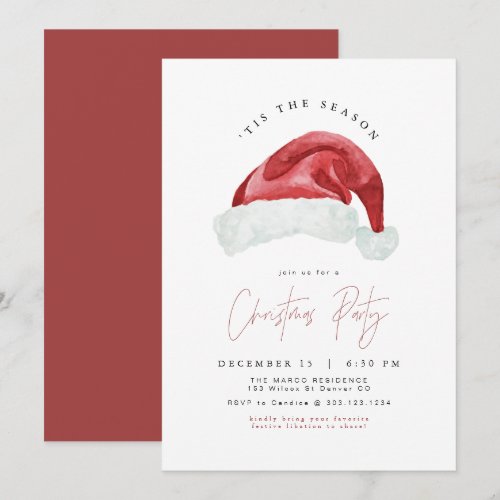 HARLOW Modern Minimalist Santa Hat Christmas Party Invitation