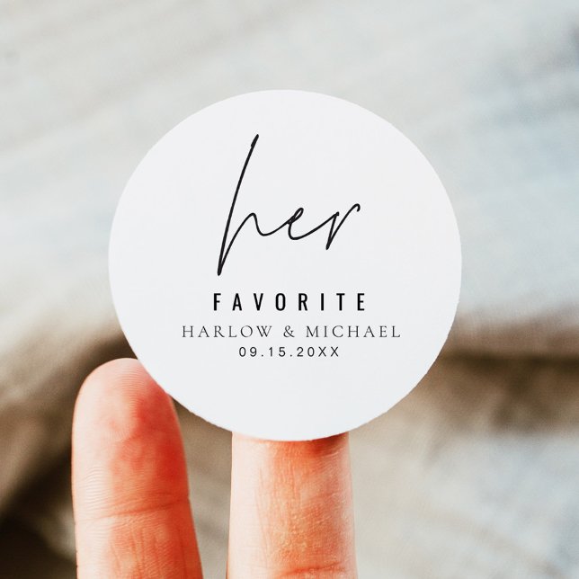HARLOW Modern Minimalist Wedding Her Favorite Classic Round Sticker (Creator Uploaded)