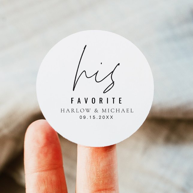 HARLOW Modern Minimalist Wedding His Favorite Classic Round Sticker (Creator Uploaded)