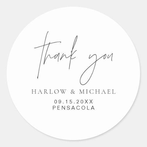 HARLOW Modern Minimalist Wedding Thank You Favor Classic Round Sticker