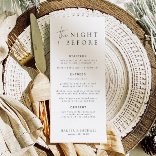 HARLOW Modern The Night Before Rehearsal Menu Card