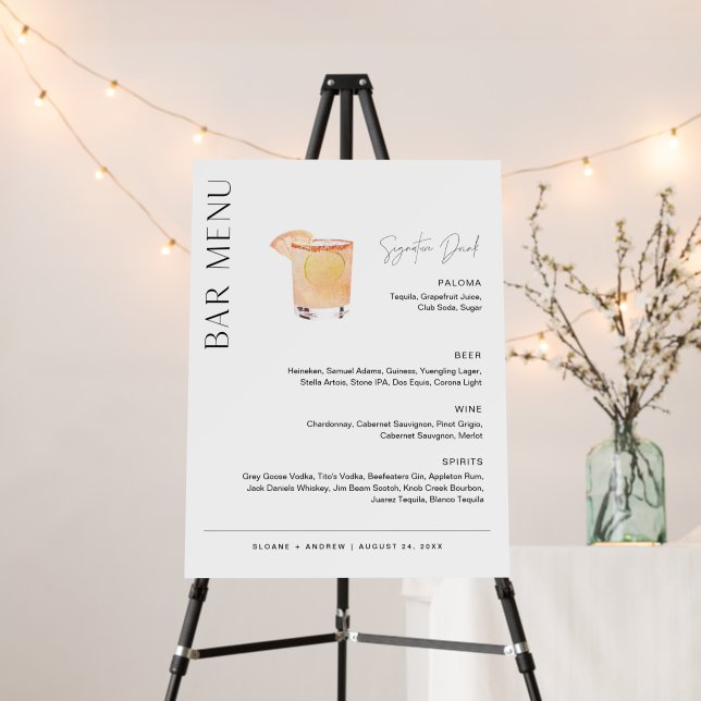 HARLOW Wedding Bar Menu, Signature Drink Foam Board (In Situ (Stand))