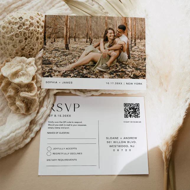 HARLOW Wedding RSVP Photo QR Code Postcard | Zazzle
