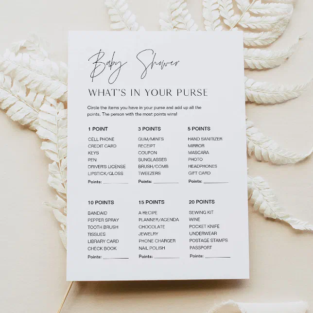 HARLOW Whats In Your Purse Baby Shower Game Card | Zazzle