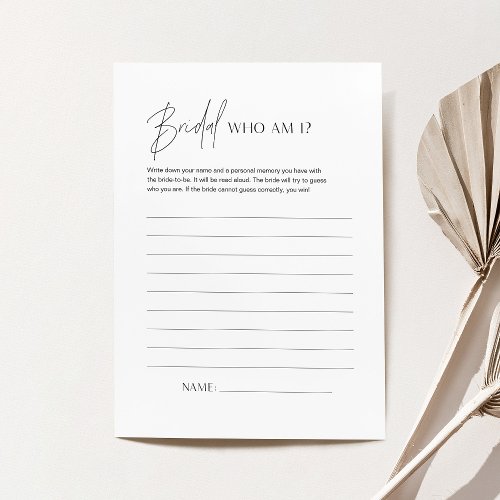 HARLOW Who Am I Bridal Shower Game Card