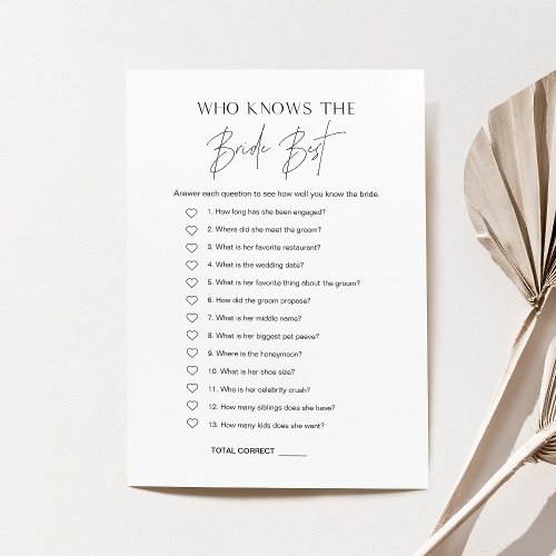 HARLOW Who Knows the Bride Bridal Shower Game Card