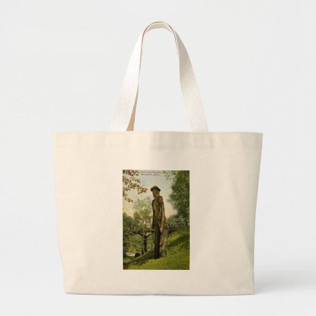 Harlow's Wooden Man Marquette, Michigan Large Tote Bag (Front)