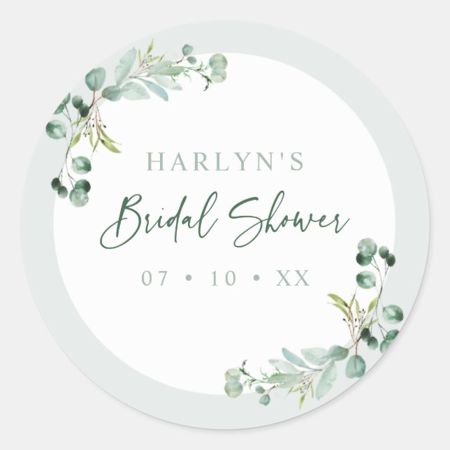 HARLYN Eucalyptus Bridal Shower Favor Sticker (Front)