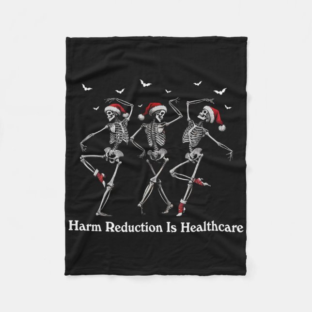 Harm Reduction Skeleton Dancing Christmas Overdose Fleece Blanket (Front)